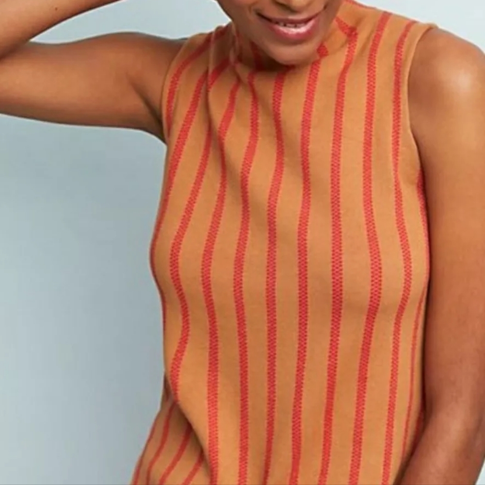 Moth Striped Sleeveless Knit Turtleneck